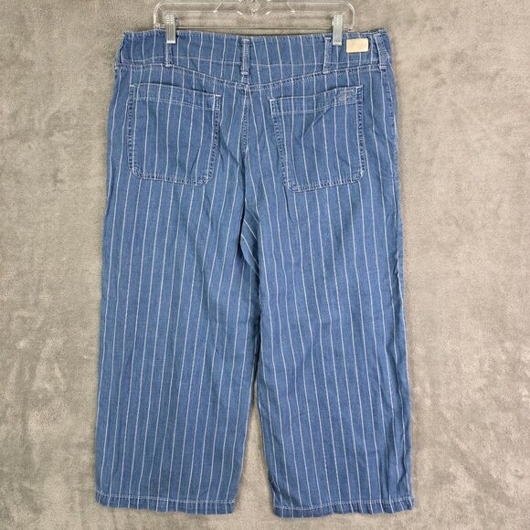 Womens Seven7 Blue & White Striped Capri Pants Wide Leg Cotton & Tencel Size14 - Picture 5 of 11